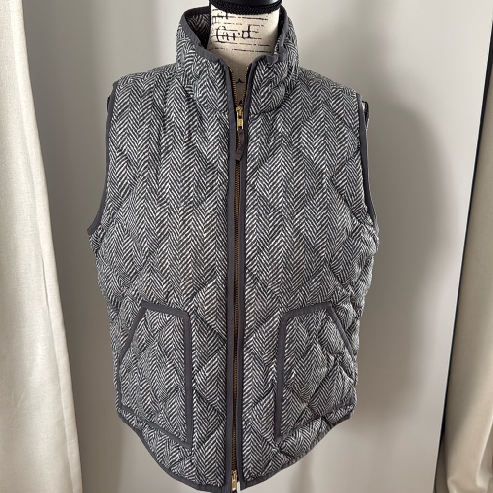 J Crew Gray Herringbone Puffer Vest
